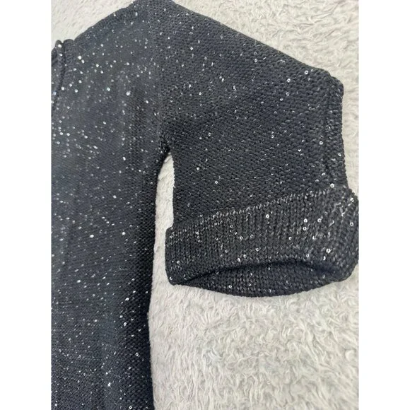 DKNY Jeans Womens XL Sequin V-Neck Sweater Black Light Soft Comfortable - Picture 9 of 14